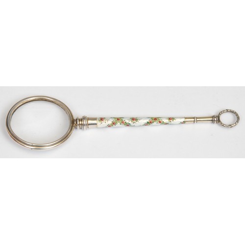 1231 - An early 20th century Continental silver coloured metal and enamel lorgnette, c.1910, cased