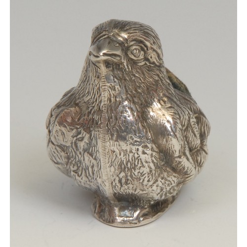 785 - An Edwardian silver novelty pin cushion, as a chick, 4cm high, Sampson Mordan & Co, Sheffield 1905