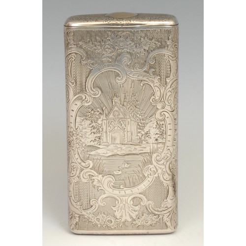 682 - A Russian Empire silver rounded rectangular cigar or cheroot case, bright-cut engraved with a named ... 