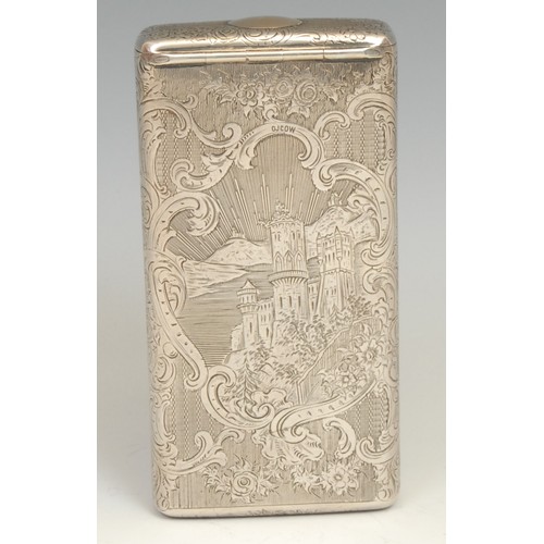 682 - A Russian Empire silver rounded rectangular cigar or cheroot case, bright-cut engraved with a named ... 