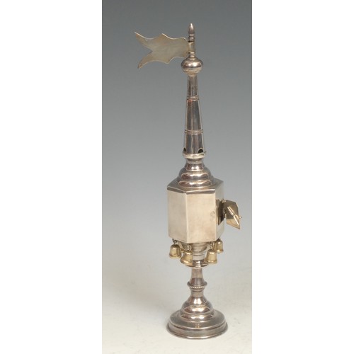 836 - Judaica - an Elizabeth II silver Jewish spice tower, 27.5cm high, A Taite & Sons Ltd, London 1970, 1... 