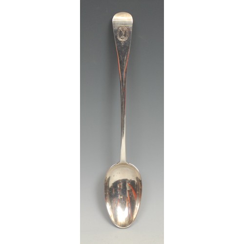 496 - A George II silver Old English pattern basting spoon, rat tail bowl, 31cm long, London 1734