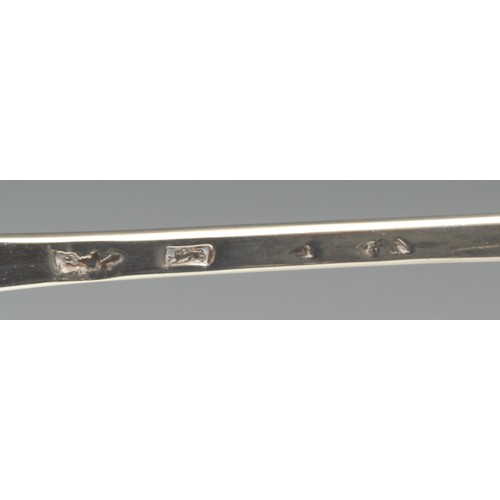 496 - A George II silver Old English pattern basting spoon, rat tail bowl, 31cm long, London 1734