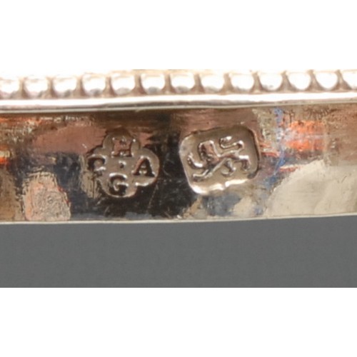 590 - A George III silver ogee argyle, domed cover, S-shaped spout, beaded borders, wicker-wrapped handle,... 