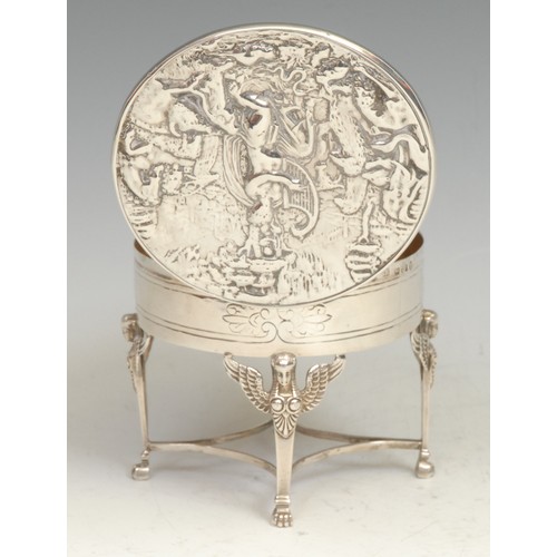 759 - An early 20th century Continental silver table box, the hinged cover chased after the antique with O... 