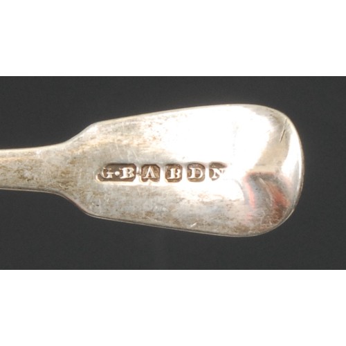 498 - A George III Scottish silver Oar pattern basting spoon, 32cm long, George Fenwick, Edinburgh 1810; o... 