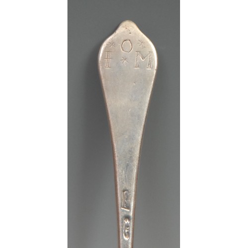 505 - A Queen Anne silver Dog Nose pattern spoon, rat tail bowl, 19.5cm long, London 1706