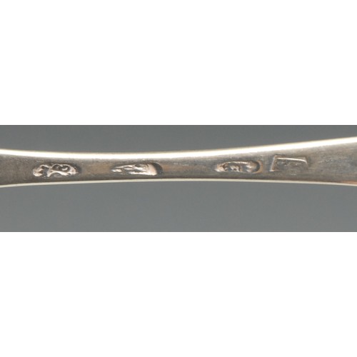 505 - A Queen Anne silver Dog Nose pattern spoon, rat tail bowl, 19.5cm long, London 1706