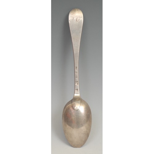 491 - A George II Scottish Hanoverian pattern table spoon, 20cm long, assay master and maker's marks, Robe... 