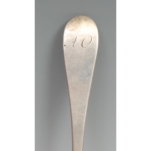 491 - A George II Scottish Hanoverian pattern table spoon, 20cm long, assay master and maker's marks, Robe... 