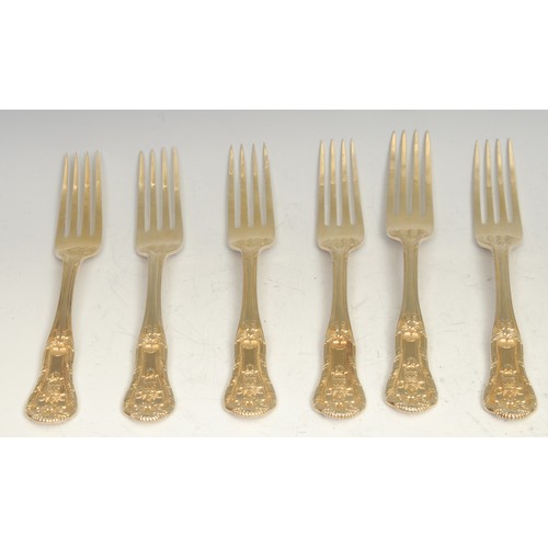 690 - A set of six Victorian silver-gilt forks, 17.5cm long,  French coats of arms, George W Adams, London... 