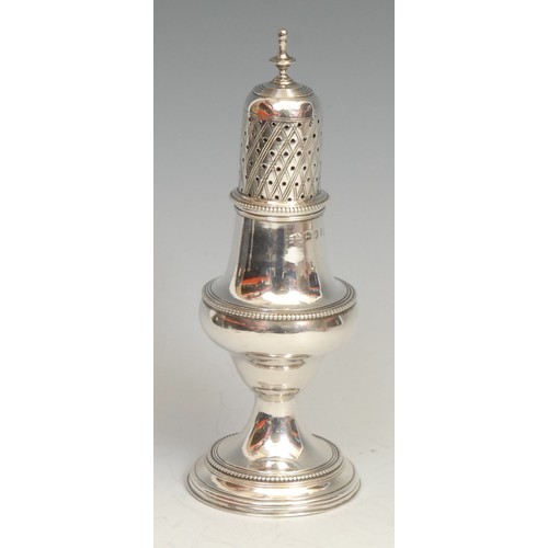 846 - The Bateman Family - a George III silver pear shaped pepper, beaded borders, 15cm high, Peter & Ann ... 