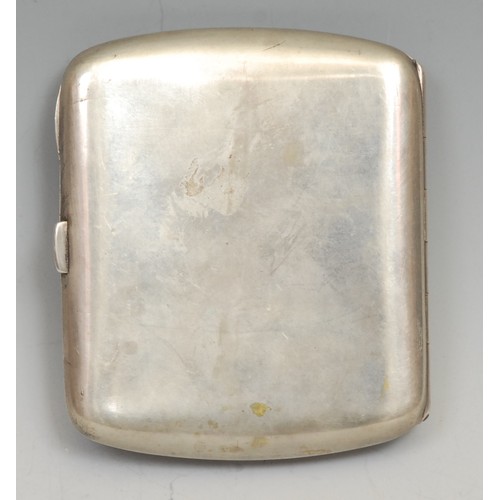 552 - A Continental silver and enamel rounded rectangular cigarette case, decorated in polychrome with an ... 