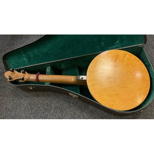 49 - A Keech banjulele banjo, with one-piece mahogany neck, aluminium frame and wooden resonator ring, th... 