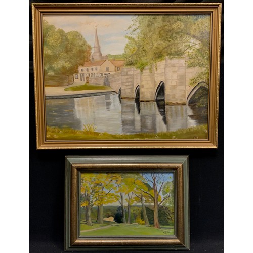 62 - Nick Bartlett, The Path to Chatsworth, signed, oil on board, 16cm x 24cm;  another oil on board, Bak... 