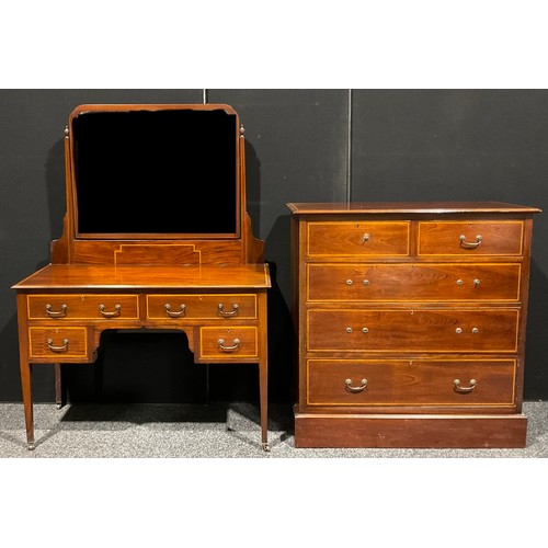 75 - An Edwardian mahogany dressing table, 159cm high, 115cm wide, 53cm deep; a similar chest, of two sho... 