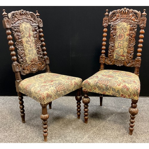 93 - A pair of Victorian Carolean Revival oak hall chairs, c.1880