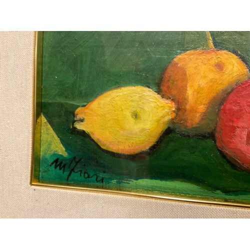 137 - Marcello Fiori, Lemon, orange, apple, signed, oil on canvas, 15cm x 23cm