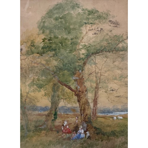 138 - English School, Beneath the Tree, watercolour, 30cm x 22cm;  Tom ***Holt,  Coastal Scene, with Rocky... 