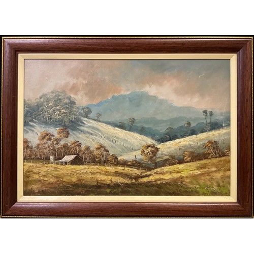 140 - South African school, The Rolling Hills of Kwa-Zulu Natal, signed ‘Vincon’, oil on board, 64cm x 94c... 