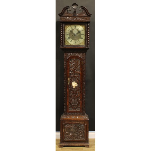 1511 - A George III oak longcase clock, 33.5cm square brass and silvered dial inscribed Jere Standring, Bol... 