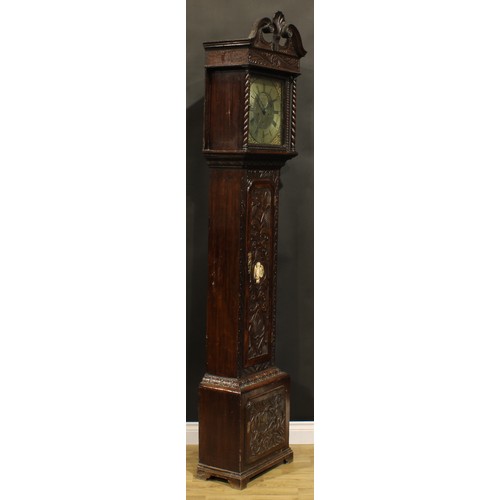 1511 - A George III oak longcase clock, 33.5cm square brass and silvered dial inscribed Jere Standring, Bol... 