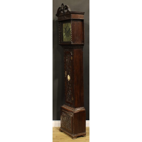 1511 - A George III oak longcase clock, 33.5cm square brass and silvered dial inscribed Jere Standring, Bol... 