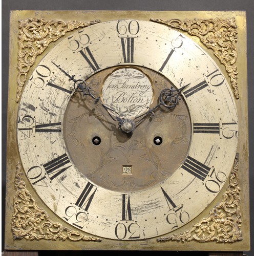 1511 - A George III oak longcase clock, 33.5cm square brass and silvered dial inscribed Jere Standring, Bol... 