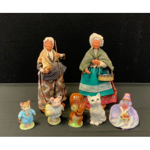 147 - Three Beswick Beatrice Potter figures, Squirrel Nutkin, Tom Kitten, Little Pig Robinson, all gold ba... 