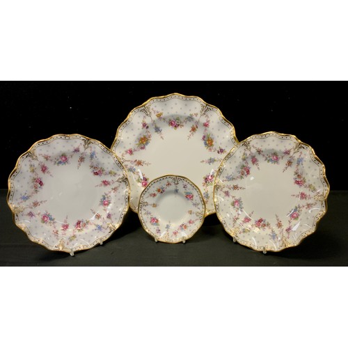 160 - Royal Crown Derby  -  Royal Antoinette wavy rim plate, two side plate, mostly firsts (4)