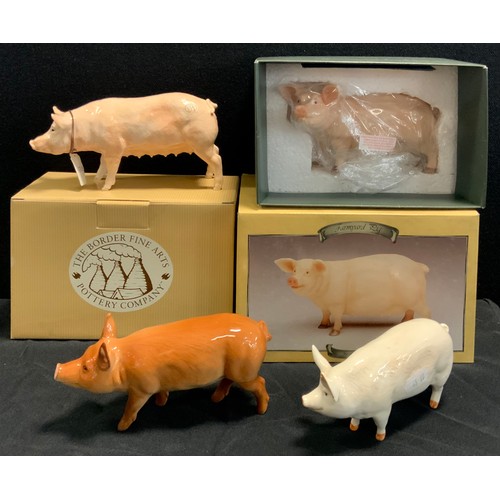 163 - Border Fine Arts Pig, A4595,19cm long, Beswick pig, 16cm long; others (5)