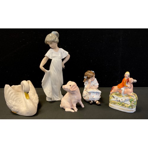 166 - Ceramics - Royal Doulton figure Storytime, HN 3695;  Nao figure, John Beswick Pig, etc