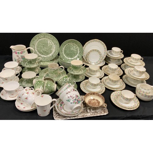 183 - A Foley China floral border  tea set for ten including ten tea cups, saucers, side plates, milk jug,... 