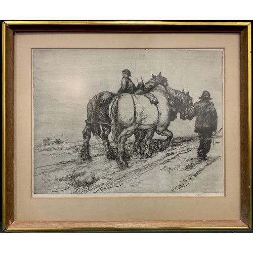 194 - Frederick Cecil Jones (bn. 1891), ‘Heavy Horses, and a light load’, signed in pencil to lower right ... 