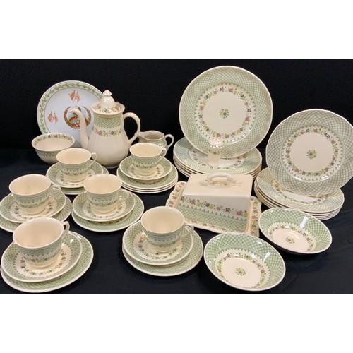 213 - Mason ‘Madrigal’ pattern part table service for six; six tea cups and saucers, side plates, milk jug... 