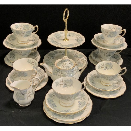 218 - A Royal Albert Silver Maple pattern tea set, for six inc small teapot, cups, saucers, side plated ,t... 