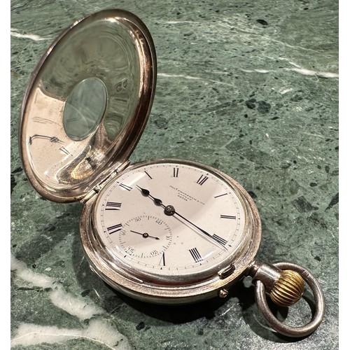 854 - A Victorian silver half-hunter pocket watch, by Charles Frodsham, 84 Strand, London, the 3.5cm ename... 