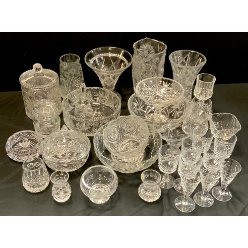 233 - A Bohemian lead crystal glass vase;  others bowls, jar and cover, vases, drinking glasses etc qty