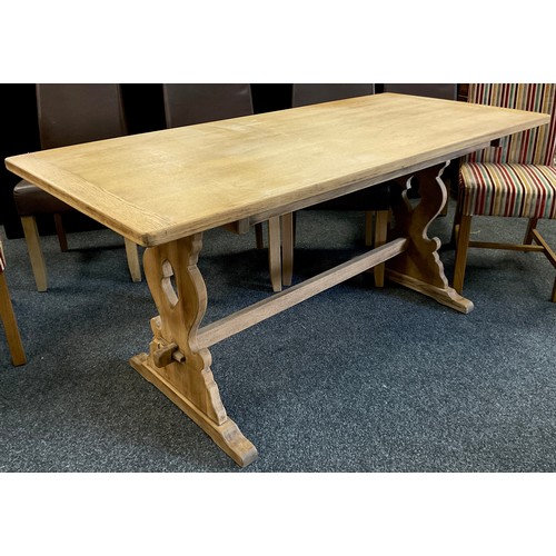 272 - An oak refectory dining table, and set of six high-back dining chairs, the table measuring 76.5cm hi... 