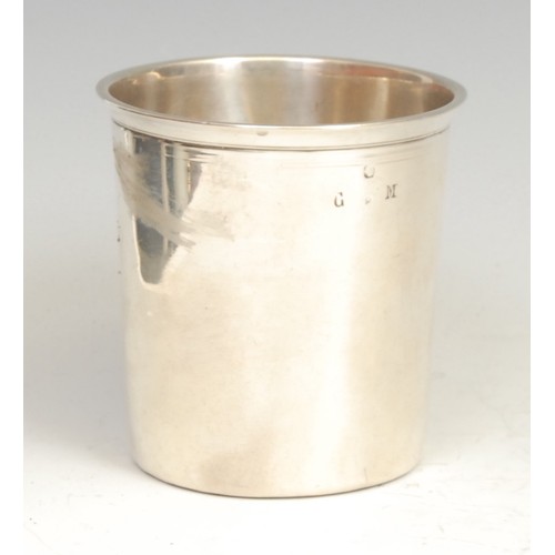 849 - A French silver tapered cylindrical beaker, quite plain, 7.5cm high, 19th century