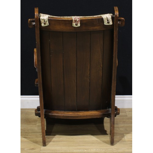 1224 - A pair of 18th century style elm lambing chairs, 102.5cm high, 70.5cm wide, the seat 51cm wide and 4... 