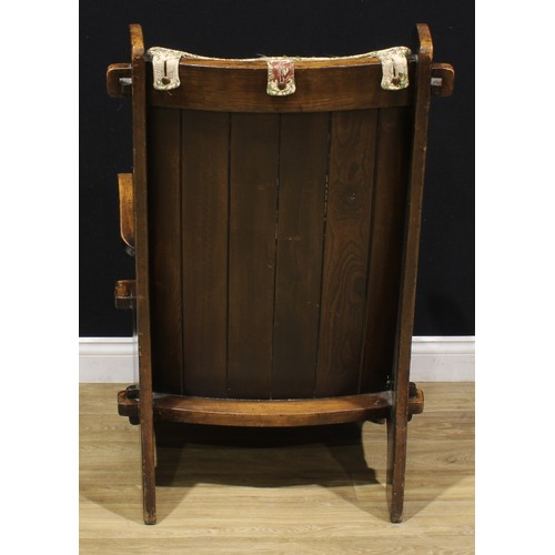 1224 - A pair of 18th century style elm lambing chairs, 102.5cm high, 70.5cm wide, the seat 51cm wide and 4... 