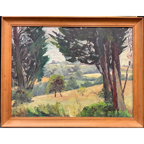 284 - M. Lewis, View through the Cedars, signed, oil on board, 46cm x 61cm;  M. Bakewell, Dawn over the La... 