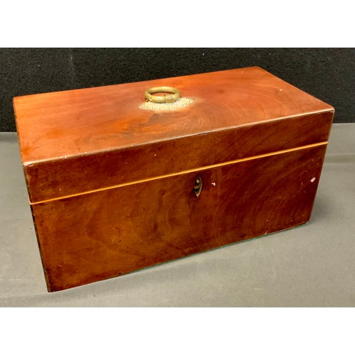 290 - A large George III mahogany rectangular tea caddy, hinged cover enclosing a bowl aperture and a pair... 