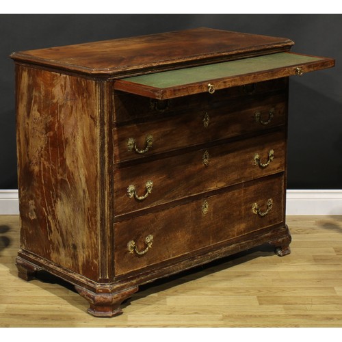 2228 - A George III mahogany bachelors chest, of canted rectangular form, oversailing top above a brushing ... 