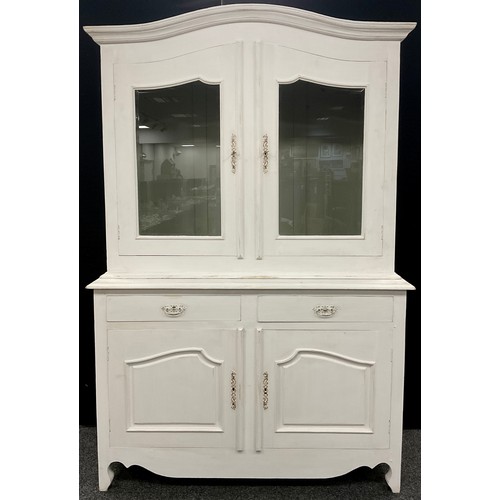 312 - A French style ‘Buffet deux corps’, serpentine shaped top, pair of glazed doors, above a base with t... 