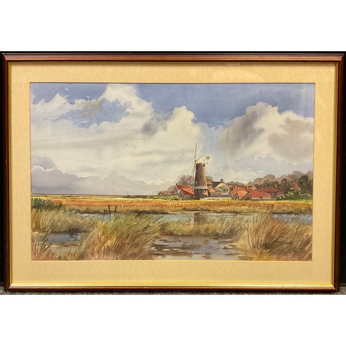 319 - Michael Crawley, Cley Mill, Norfolk, signed, watercolour, 49cm x 76cm.