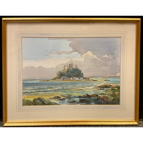 322 - Michael Crawley, Saint Michael’s Mount, signed, watercolour, 34.5cm x 49cm.