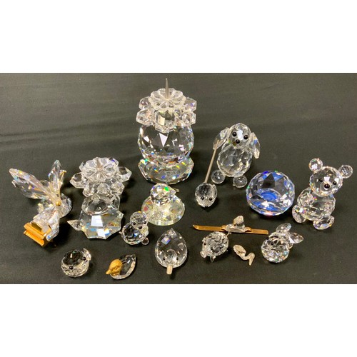 372 - Swarovski and similar models, ski and boot, butterfly, Owls, candle holders. etc