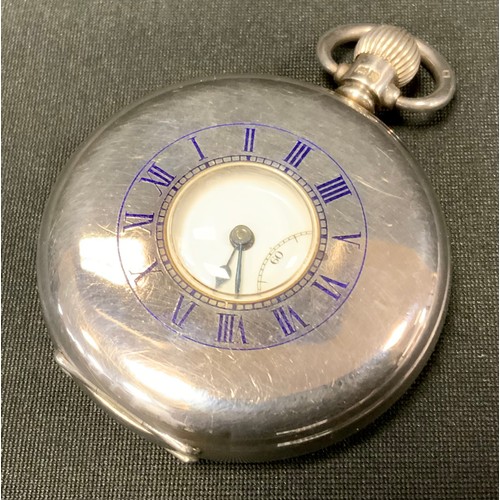 401 - A George VI silver gentleman's half-hunter pocket watch, 4.5cm enamel dial inscribed with Arabic num... 